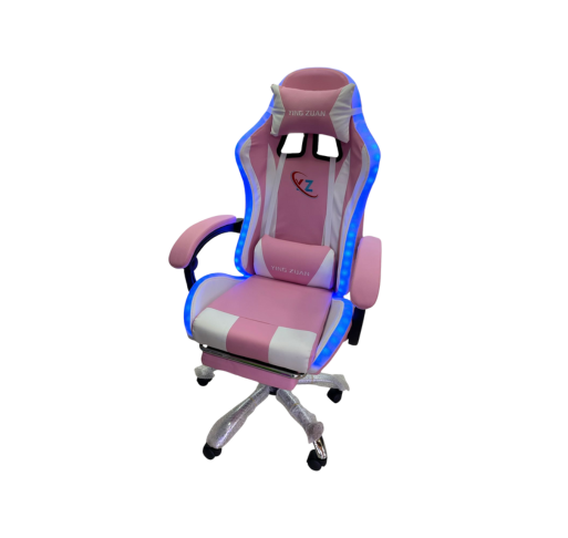 Silla Gamer Blanco y Rosado con RGB – Confort y Estilo Gamer
