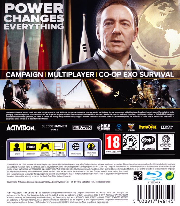 Call of Duty Advanced Warfare para PlayStation 3 - contraportada
