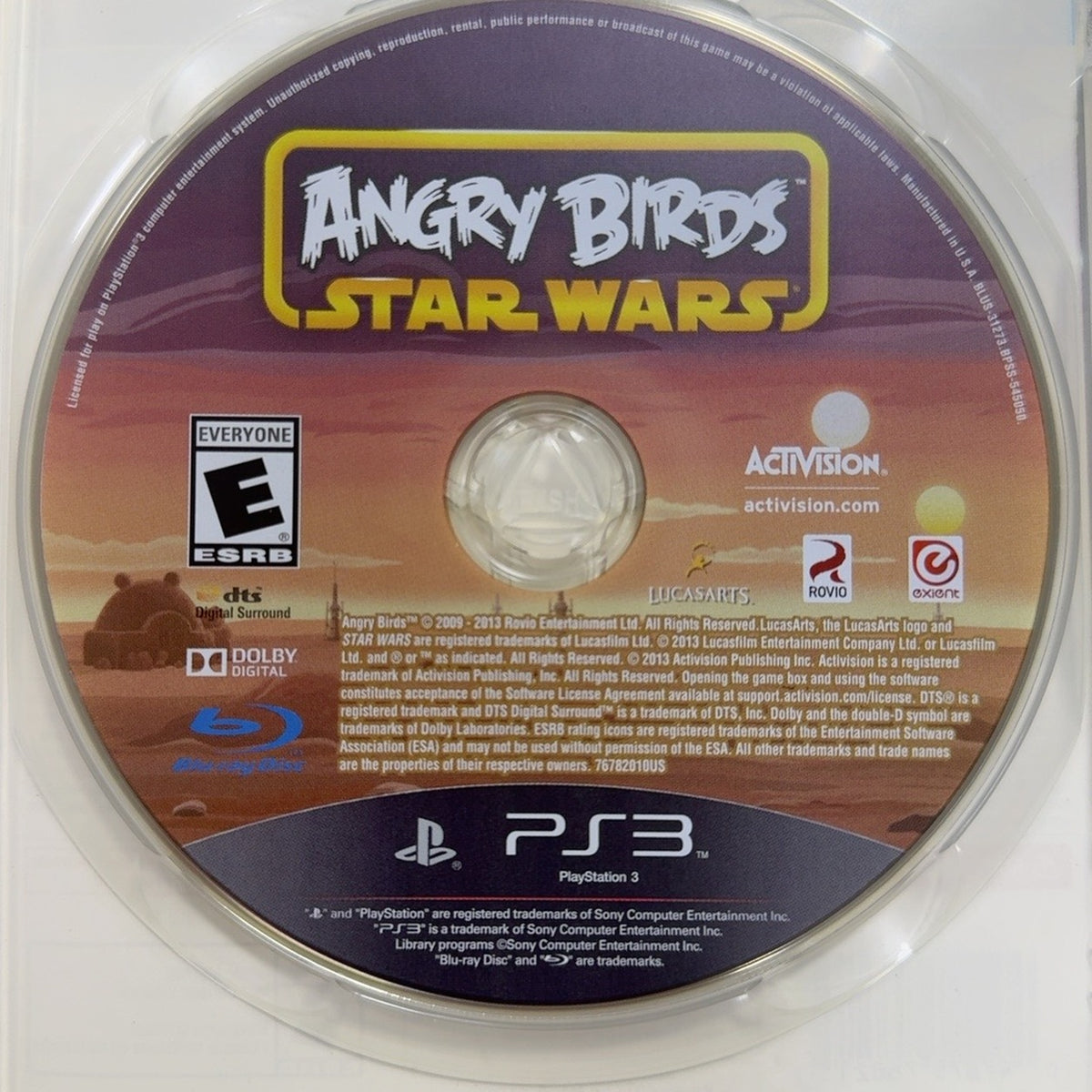 Fotografía real del disco de Angry Birds Star Wars para PlayStation 3 usado