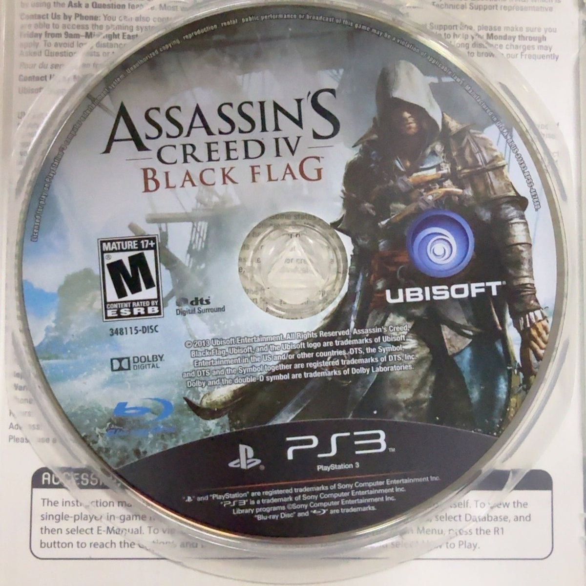 Fotografía real del disco de Assassin's Creed IV Black Flag para PlayStation 3 usado
