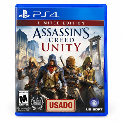 Assassin's Creed Unity Limited Edition PS4 usado, portada frontal con etiqueta USADO