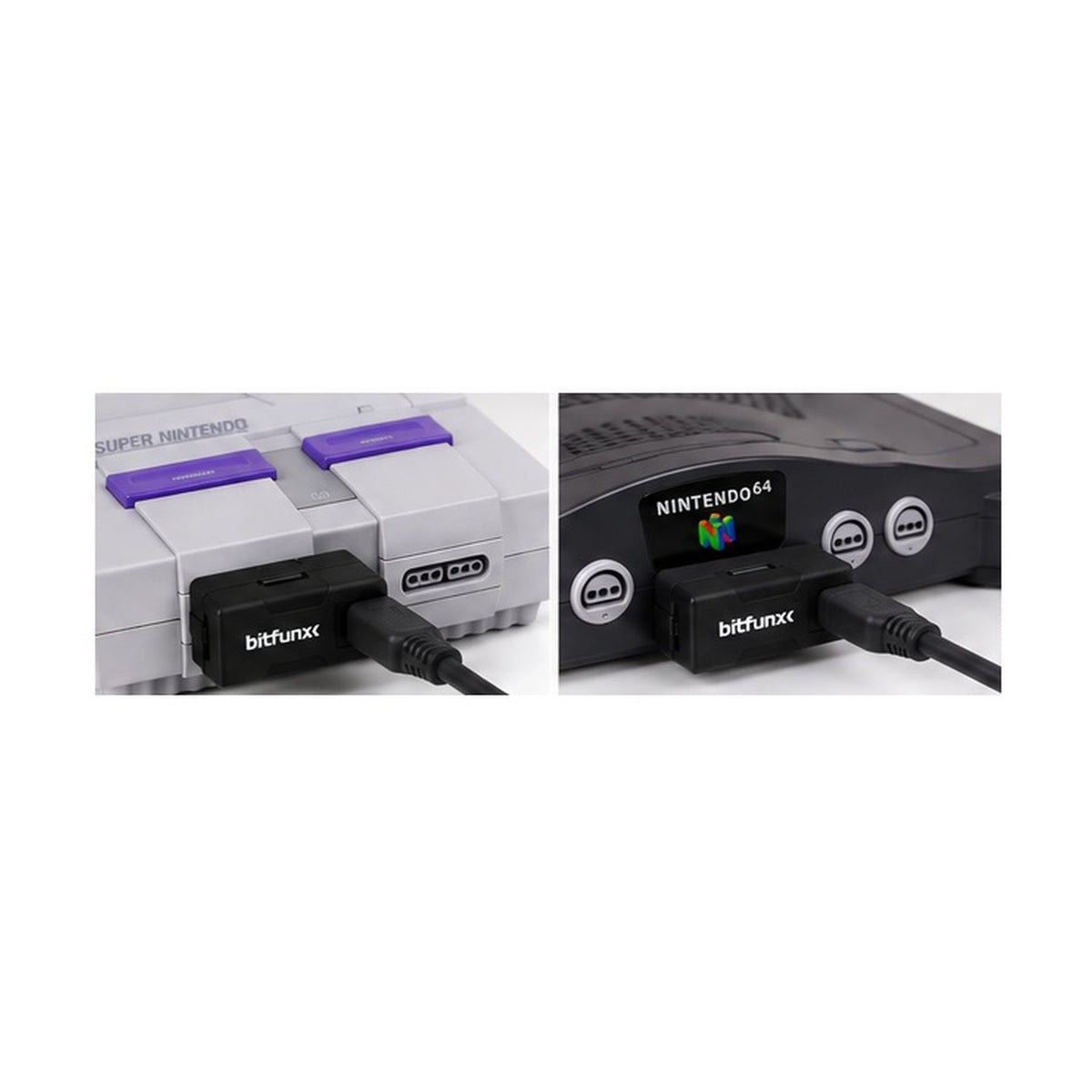 Conexiones ilustrativas Bitfunx a Super Nintendo y Nintendo 64