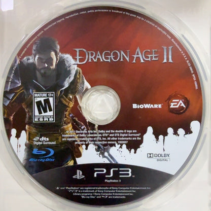 Fotografía real del disco de Dragon Age II para PlayStation 3 usado