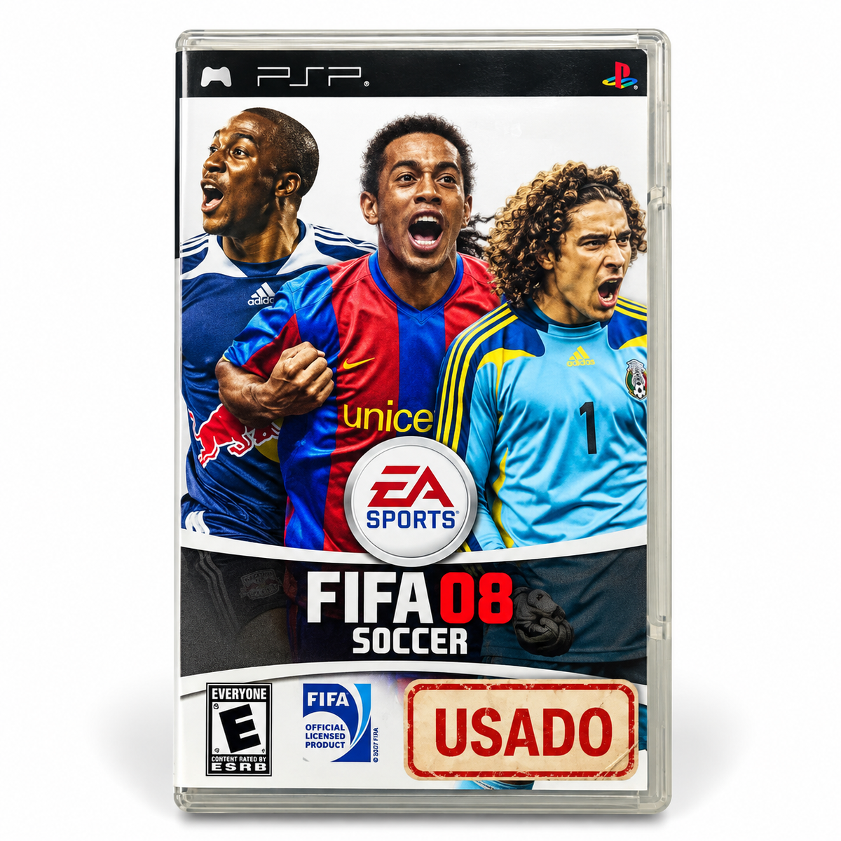 FIFA 08 Soccer PSP usado portada frontal con etiqueta USADO sobre fondo blanco