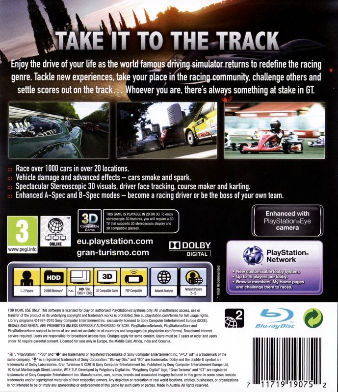 Gran Turismo 5 para PlayStation 3 - contraportada
