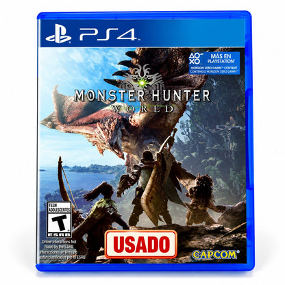Monster Hunter World PS4 usado portada con etiqueta USADO