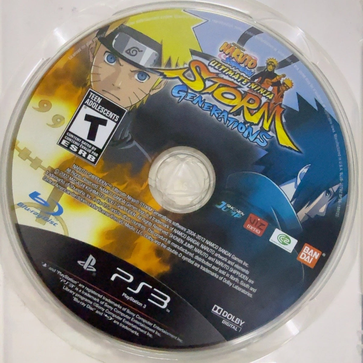 Fotografía real del disco de Naruto Shippuden Ultimate Ninja Storm Generations para PlayStation 3 usado