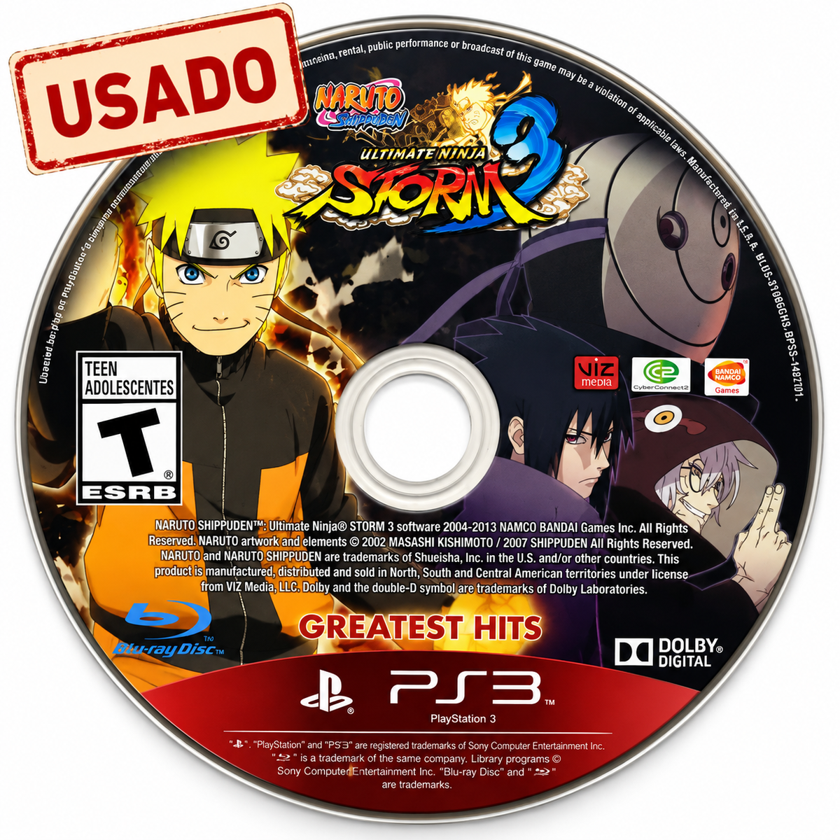 Naruto Shippuden Ultimate Ninja Storm 3 Greatest Hits PS3 usado solo disco