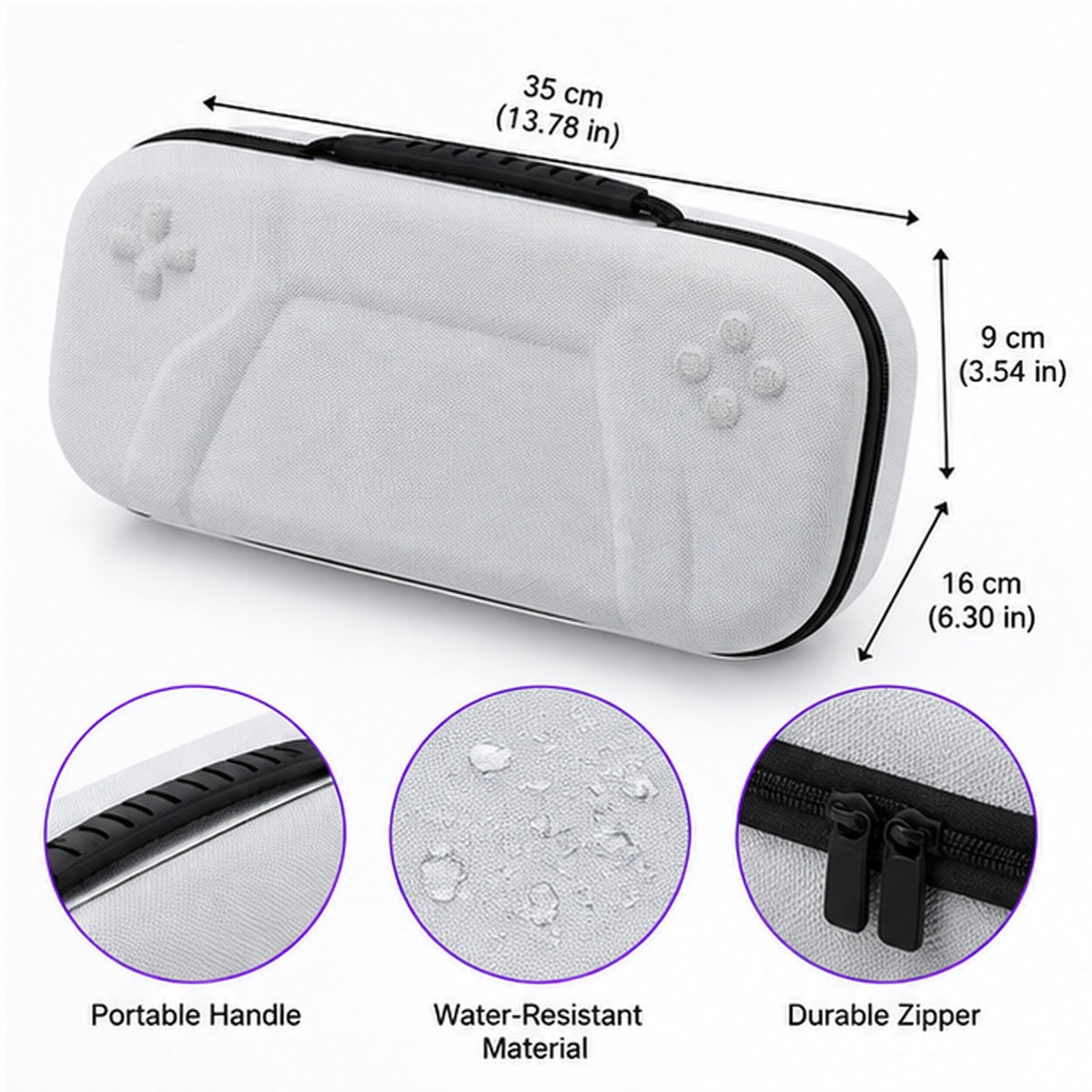 Detalles y dimensiones estuche blanco PlayStation Portal