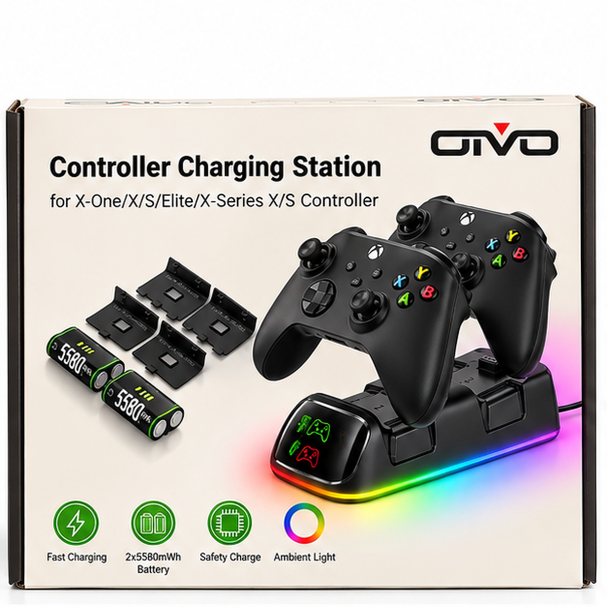 Estación de carga OIVO Xbox RGB presentación del producto