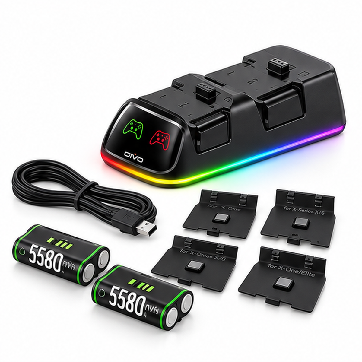 Base de carga OIVO Xbox con baterías tapas y cable