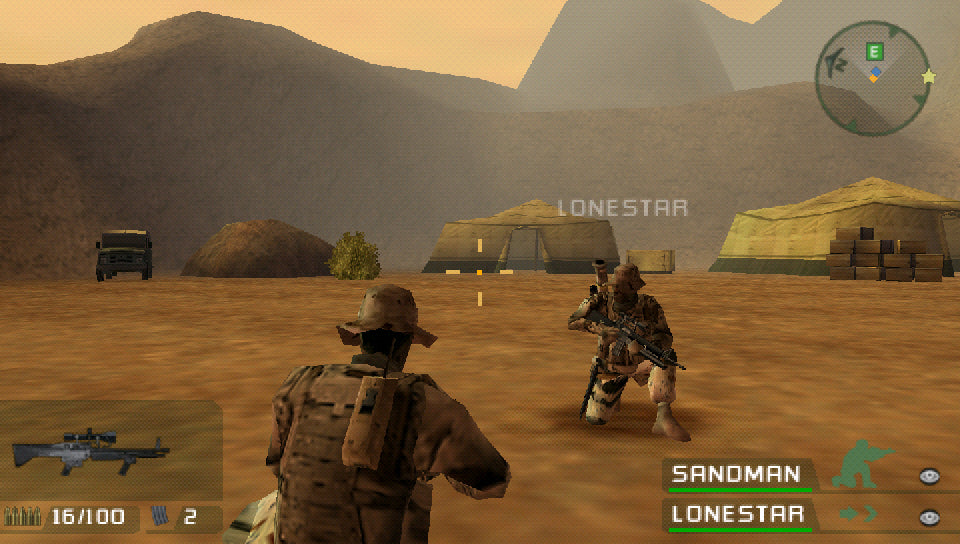 SOCOM Fireteam Bravo PSP captura de combate táctico en desierto