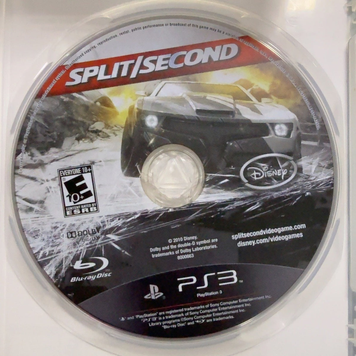 Fotografía real del disco de Split/Second para PlayStation 3 usado